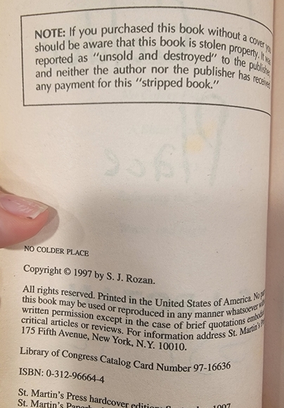 No colder Place by S.J. Rozan, Autographed Paperback - Picture 3 of 9